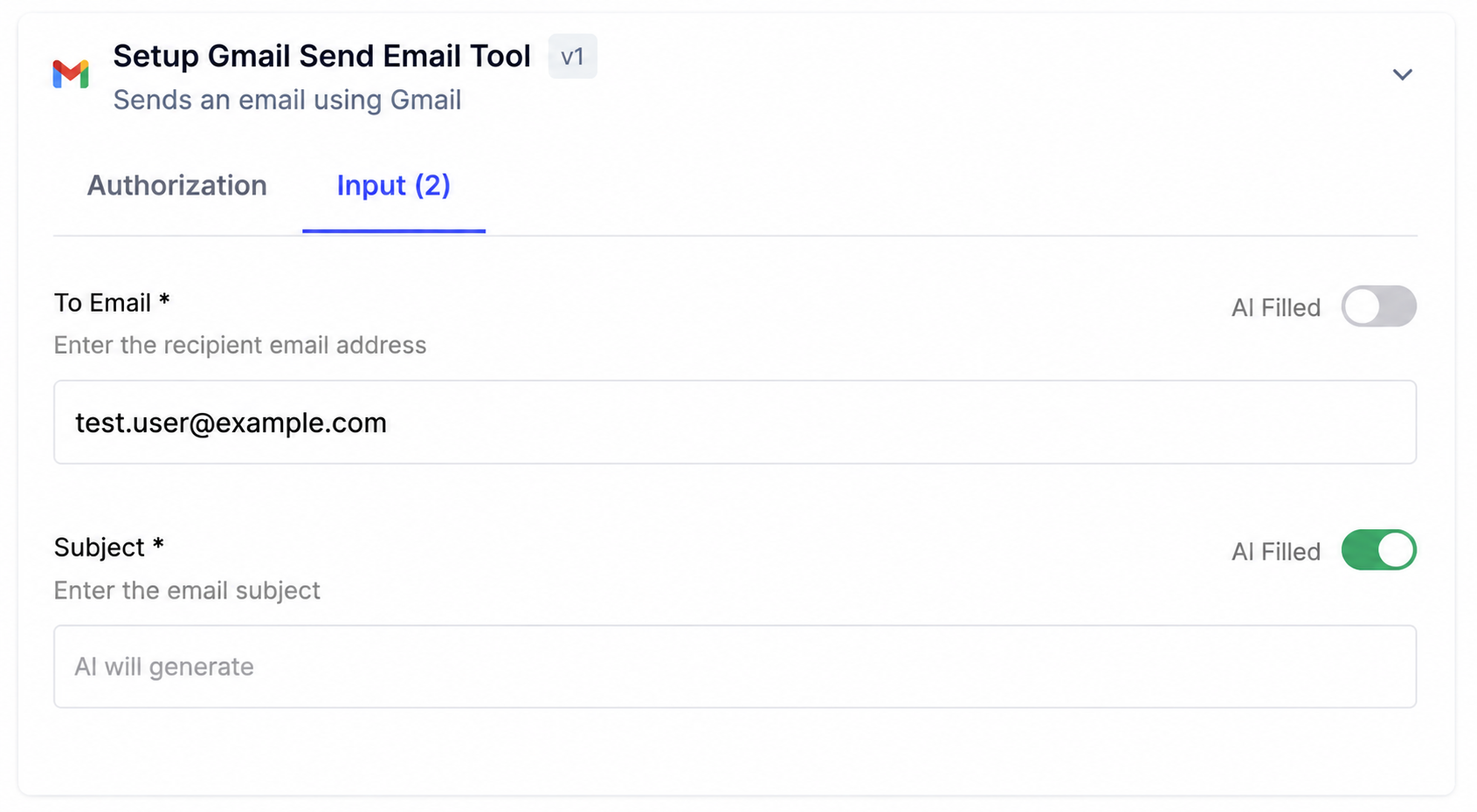 Example of tool field pre-filling to restrict AI access